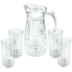 GIBSON HOME Jewelite Glass 1.7 qt. Pitcher and Tumbler Set - Elegant Drinking Glasses for Beverages