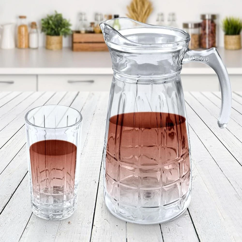 GIBSON HOME Jewelite Glass 1.7 qt. Pitcher and Tumbler Set - Elegant Drinking Glasses for Beverages 2 GIBSON HOME Jewelite Glass 1.7 qt. Pitcher and Tumbler Set - Elegant Drinking Glasses for Beverages - Image 2