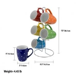 6 Piece Polka Dot Mug Set with Stand - Stylish Coffee Cups for Home or Office -Drinkware Shop drinking glasses sets hdc64063 1f 1000