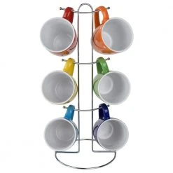 6 Piece Polka Dot Mug Set with Stand - Stylish Coffee Cups for Home or Office