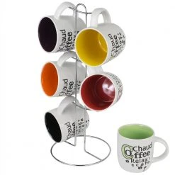 6-Piece Mug Set with Stand | Durable Ceramic Coffee Mugs | Unbranded