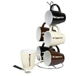 8 oz. Cappuccino Stoneware Mug Set - Set of 7, Durable & Handcrafted Coffee Mugs, Perfect for Home or Office Use