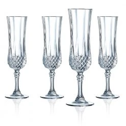 4-Piece Longchamp Flute Set by Eclat Cristal D'Arques Paris - Elegant Champagne Glasses -Drinkware Shop eclat cristal d arques paris champagne glasses p1632 4f 1000