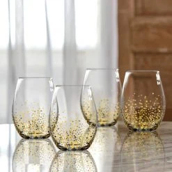 20 oz. Gold Luster Stemless Wine Glasses (Set of 4) - Elegant Modern Glassware by FITZ and FLOYD -Drinkware Shop fitz and floyd stemless wine glasses 229700 st 31 1000