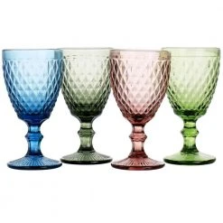 Rainbow Hue Assorted Colors 4-Piece Glass Goblet Set by GIBSON HOME - Elegant Drinking Glasses for Any Occasion