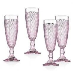 Godinger Twill 5 oz. Pink Crystal Flutes (Set of 4) - Elegant Champagne Glasses