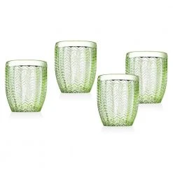 Godinger Twill 11 oz. Green Doff Glasses - Set of 4 for Cocktails & Shots