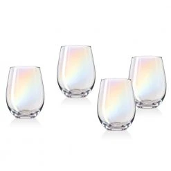 Godinger Monterey 19 oz. Crystal Stemless Wine Glasses, Set of 4 - Elegant and Durable for Red & White Wine