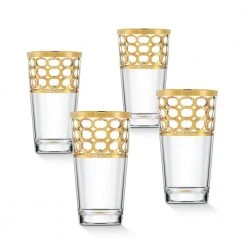 11 oz. Infinity Gold Ring Highball Glass (Set of 4) - Elegant Cocktail Glasses by Lorren Home Trends