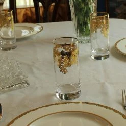 Embellished 24K Gold Crystal High Ball Tumbler Set of 4 - Elegant Cocktail Glasses by Lorren Home Trends -Drinkware Shop gold lorren home trends highball glasses royal hb 4f 1000