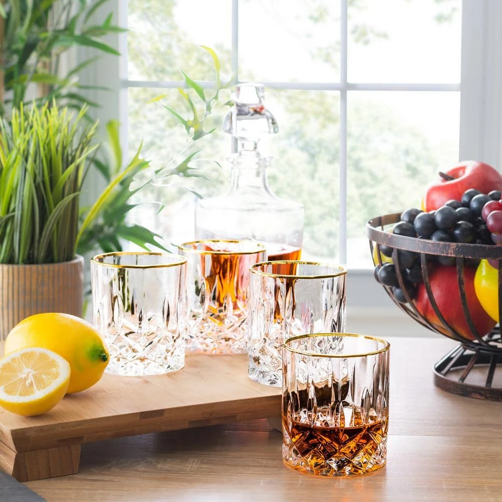 Opera Gold Rim 9 oz Rocks Glass Set (4-Piece) - Elegant Whiskey Glasses by Lorren Home Trends 4 Opera Gold Rim 9 oz Rocks Glass Set (4-Piece) - Elegant Whiskey Glasses by Lorren Home Trends - Image 4