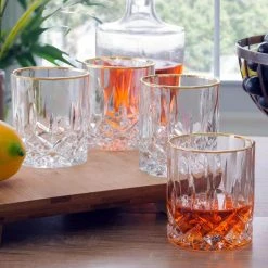 Opera Gold Rim 9 oz Rocks Glass Set (4-Piece) - Elegant Whiskey Glasses by Lorren Home Trends 6 Opera Gold Rim 9 oz Rocks Glass Set (4-Piece) - Elegant Whiskey Glasses by Lorren Home Trends -Drinkware Shop gold lorren home trends whiskey glasses lg6004 4f 1000