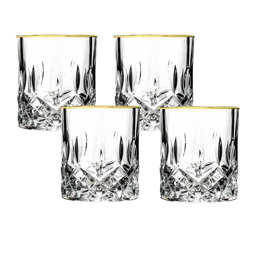 Opera Gold Rim 9 oz Rocks Glass Set (4-Piece) - Elegant Whiskey Glasses by Lorren Home Trends 2 Opera Gold Rim 9 oz Rocks Glass Set (4-Piece) - Elegant Whiskey Glasses by Lorren Home Trends - Image 2