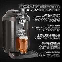 HomeCraft 169 oz. Black Stainless Steel On Tap Beer Growler System – Premium Beer Dispenser for Fresh Draft Beer at Home 13 HomeCraft 169 oz. Black Stainless Steel On Tap Beer Growler System – Premium Beer Dispenser for Fresh Draft Beer at Home -Drinkware Shop homecraft beer growlers hccbd5bs 31 1000