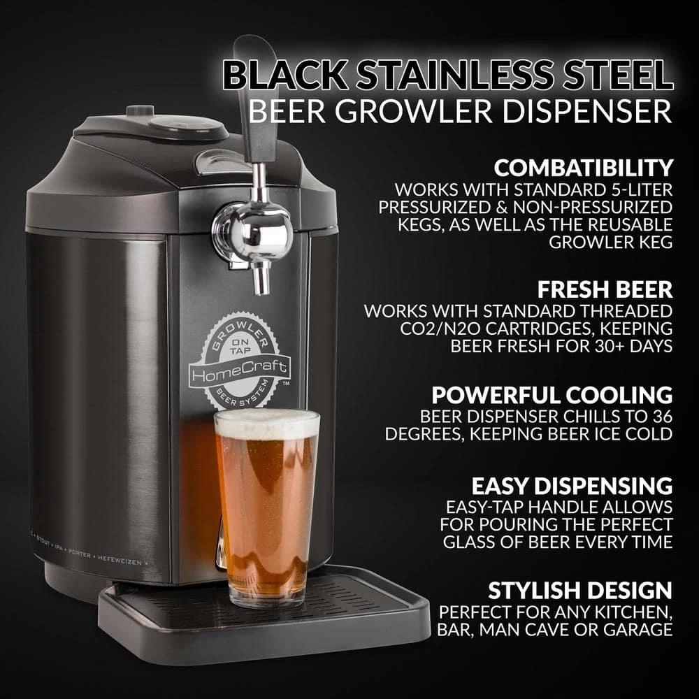 HomeCraft 169 oz. Black Stainless Steel On Tap Beer Growler System – Premium Beer Dispenser for Fresh Draft Beer at Home 7 HomeCraft 169 oz. Black Stainless Steel On Tap Beer Growler System – Premium Beer Dispenser for Fresh Draft Beer at Home - Image 7