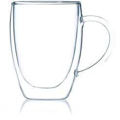 JavaFly Bistro 12 oz. Double Wall Insulated Glass with Handle - Dishwasher Safe