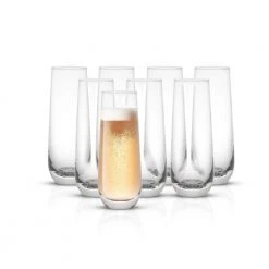 JoyJolt Milo 9.4 oz. Clear Crystal Stemless Champagne Flute Glass Set of 8 - Elegant & Durable