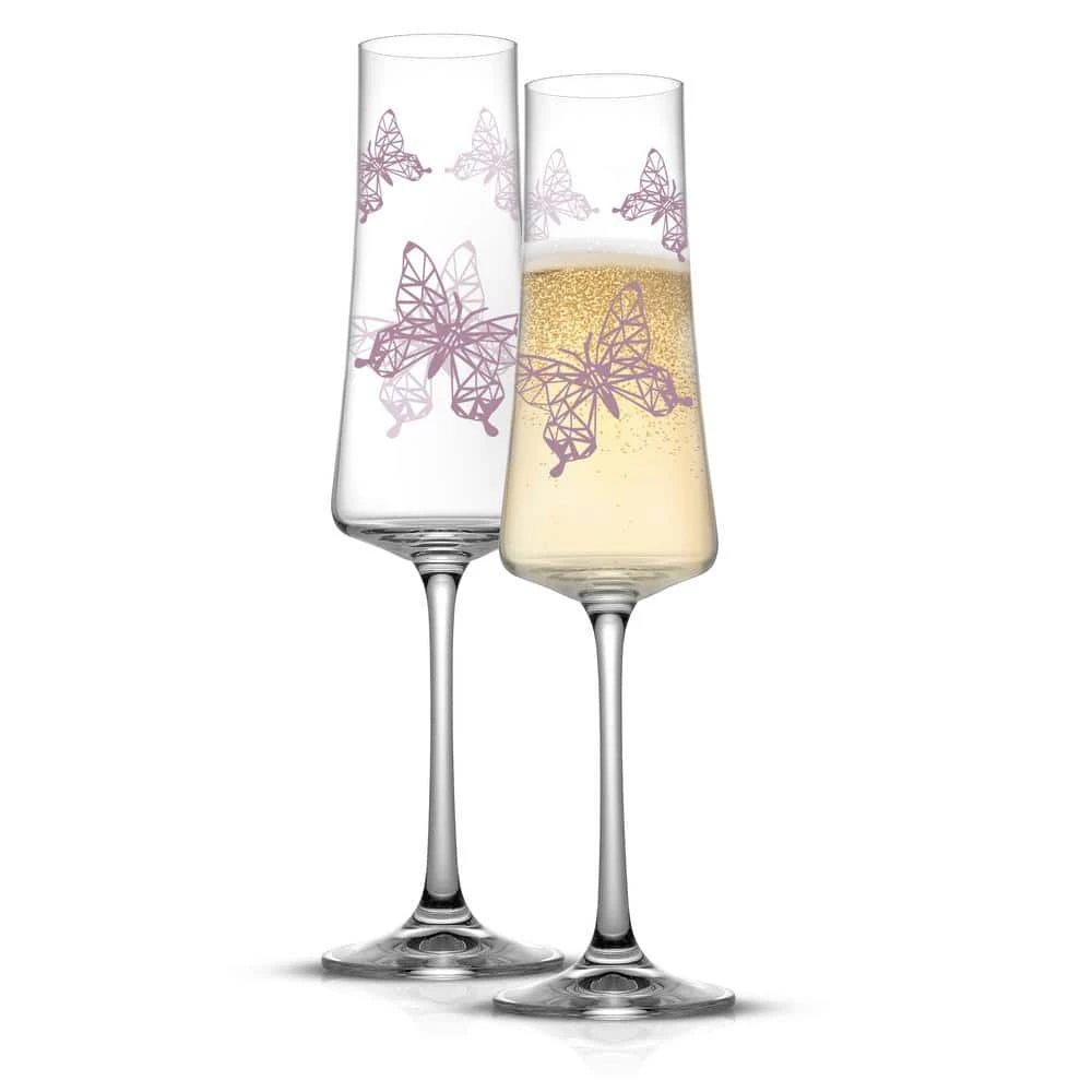 Meadow Butterfly 10 oz. Crystal Stemmed Champagne Flute Glass Set (Set of 2) - Elegant & Durable 2 Meadow Butterfly 10 oz. Crystal Stemmed Champagne Flute Glass Set (Set of 2) - Elegant & Durable - Image 2