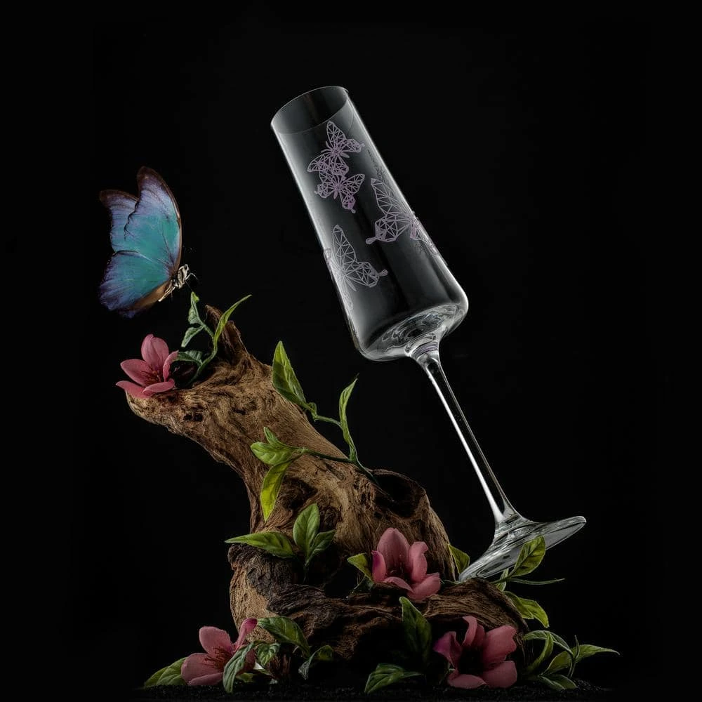 Meadow Butterfly 10 oz. Crystal Stemmed Champagne Flute Glass Set (Set of 2) - Elegant & Durable 6 Meadow Butterfly 10 oz. Crystal Stemmed Champagne Flute Glass Set (Set of 2) - Elegant & Durable - Image 6