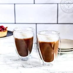 JoyJolt Lacey 10 oz. Insulated Coffee Glasses (Set of 2) - Double Wall Stainless Steel, Modern Style -Drinkware Shop joyjolt drinking glasses sets jg10236 4f 1000