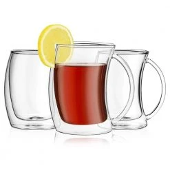 10 oz. Caleo Double Wall Glass Insulated Coffee Mug Set of 4 - Stylish & Durable -Drinkware Shop joyjolt drinking glasses sets mg20219 4f 1000