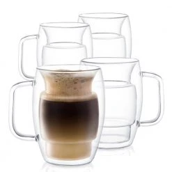 JoyJolt Cadus 16 oz. Double Wall Coffee Glasses - Set of 4, Insulated Clear Glass Cups for Coffee, Tea, or Espresso -Drinkware Shop joyjolt drinking glasses sets mg20229 fa 1000