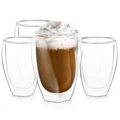 JoyJolt Lacey Double Wall Highball Drinking Glasses 10 oz (Set of 4) – Elegant Glassware for Beverages