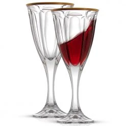 JoyJolt Windsor 8 oz. Gold Rim Crystal Red Wine Glass Set (Set of 2) - Elegant & Durable