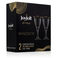 JoyJolt Windsor 8 oz. Gold Rim Crystal Red Wine Glass Set (Set of 2) - Elegant & Durable -Drinkware Shop joyjolt red wine glasses jwi10141 76 1000