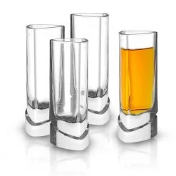 JoyJolt Aqua Vitae 1.5 oz. Triangular Shot Glasses - Set of 4, Modern Cocktail Glassware -Drinkware Shop joyjolt shot glasses aq10158 fa 1000
