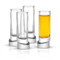 JoyJolt Aqua Vitae 1.5 oz. Square Shot Glasses - Set of 4 | Modern Cocktail & Liquor Glassware -Drinkware Shop joyjolt shot glasses aq10159 fa 1000
