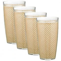 Kraftware Fishnet 22 oz. Tan Insulated Drinkware Set of 4 - Premium Drinking Glasses for Hot & Cold Beverages
