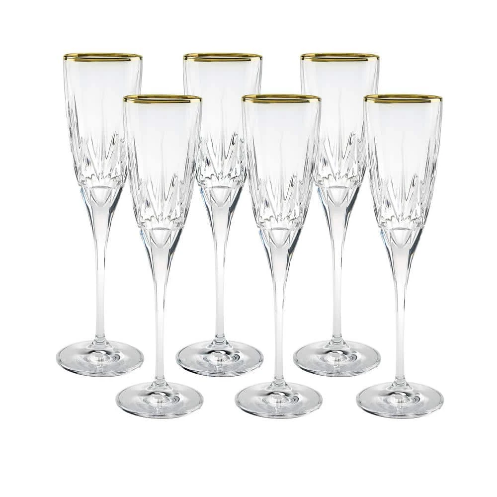 Chic Flute Goblets with 24K Gold Trim - Set of 6 | Elegant Champagne & Wine Glasses by Lorren Home Trends 2 Chic Flute Goblets with 24K Gold Trim - Set of 6 | Elegant Champagne & Wine Glasses by Lorren Home Trends - Image 2