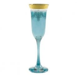 Blue Flutes with Gold Band (Set of 6) - Elegant Champagne Glasses by Lorren Home Trends