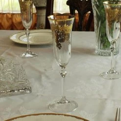 Lorren Home Trends Embellished 24K Gold Crystal Flute Goblets, Set of 4 - Elegant Champagne and Wine Glasses -Drinkware Shop lorren home trends champagne glasses royal flute 4f 1000
