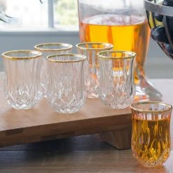 Opera Gold Collection 2 fl. oz. Set of 6 Crystal Shot Glasses with Gold Rim - Premium Cocktail Glasses by Lorren Home Trends -Drinkware Shop lorren home trends shot glasses lg6006 4f 1000
