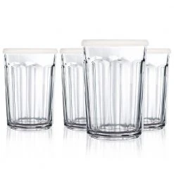Luminarc 21 oz. Glass Storage Jar and Cooler with White Lid - Set of 4