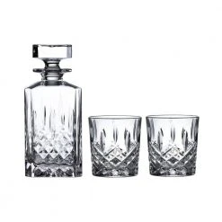 Markham 30 fl. oz. Crystal Decanter and Double Old Fashioned Set (Set of 3) - Elegant Drinking Glasses by Marquis By Waterford