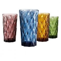 Artland Hygate Assorted Color Highball Glasses - Set of 4 for Cocktails & More