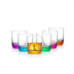 JoyJolt Hue 10 oz. Multi Colored Double Old Fashioned Drinking Glass Set of 6