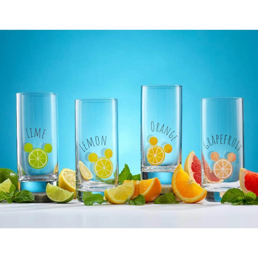 14.2 oz. Disney Mickey Mouse Citrus Tall Drinking Glass Set of 4 - JoyJolt 2 14.2 oz. Disney Mickey Mouse Citrus Tall Drinking Glass Set of 4 - JoyJolt - Image 2