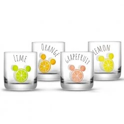JoyJolt Disney Mickey Mouse Citrus Short Drinking Glass Set of 4 - 10 oz. Cocktail & Whiskey Glasses