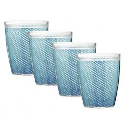 Kraftware Fishnet 14 oz. Niagara Blue Insulated Drinkware Set of 4 - Premium Stainless Steel Tumbler Glasses