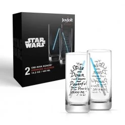 Star Wars New Hope Obi-Wan Kenobi Blue Lightsaber 14.2 oz. Tall Drinking Glass (Set of 2) by JoyJolt - Perfect for Cocktails & Highball Drinks -Drinkware Shop obi wan kenobi blue lightsaber joyjolt highball glasses jsw10824 76 1000