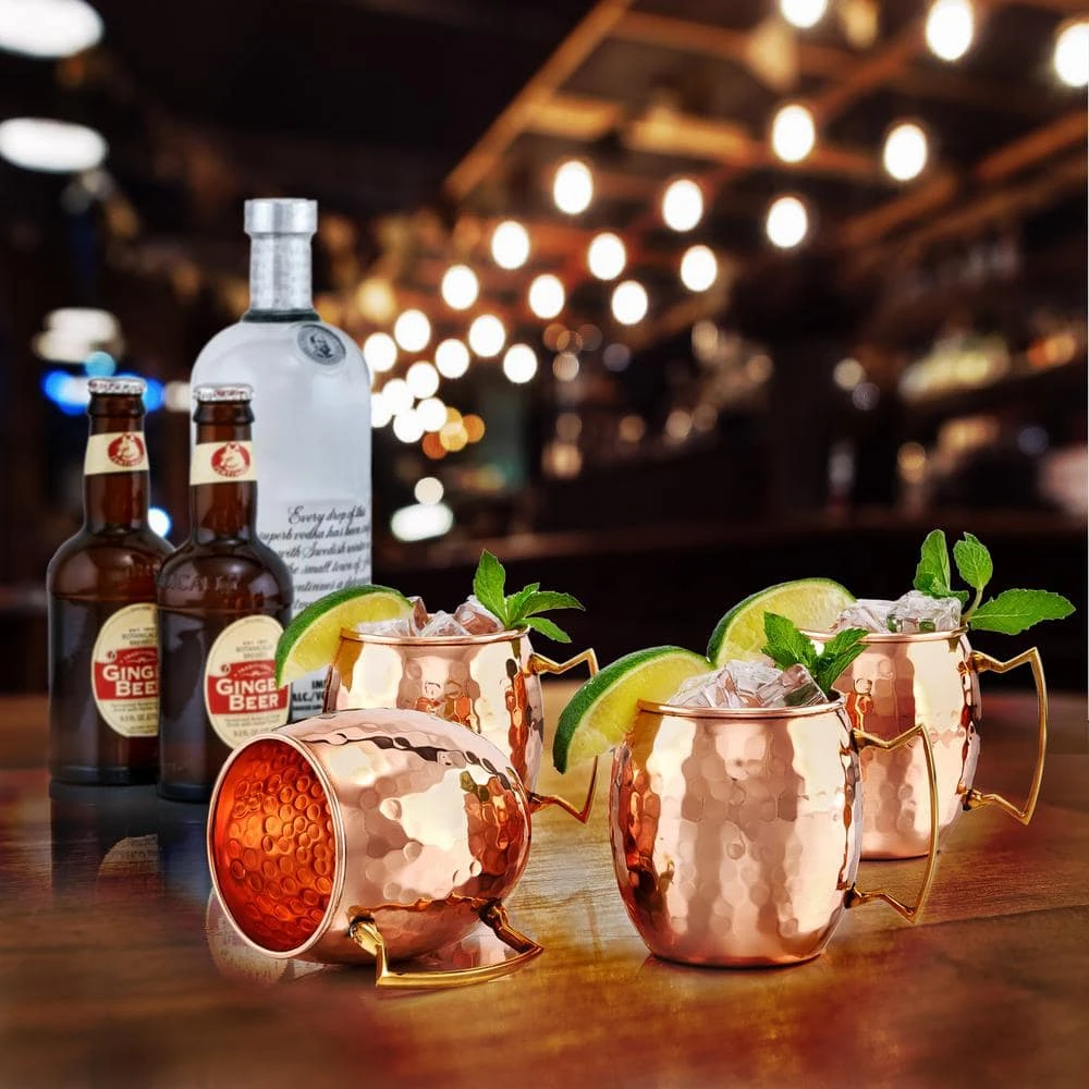 Set of 4 - 16 oz. Solid Copper Hammered Mule Mug by Old Dutch | Unlined, Non-Lacquered | Moscow Mule Glasses 6 Set of 4 - 16 oz. Solid Copper Hammered Mule Mug by Old Dutch | Unlined, Non-Lacquered | Moscow Mule Glasses - Image 6