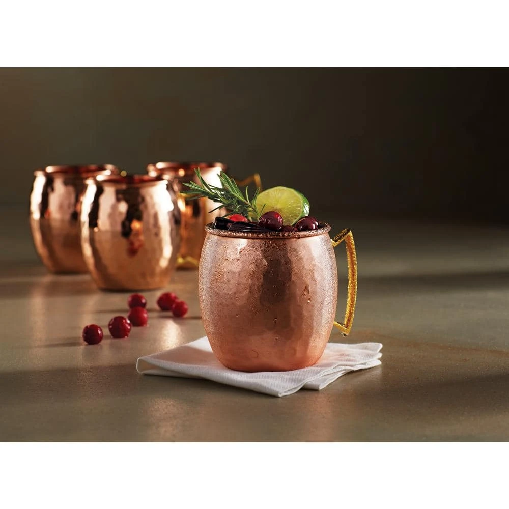 Set of 4 - 16 oz. Solid Copper Hammered Mule Mug by Old Dutch | Unlined, Non-Lacquered | Moscow Mule Glasses 2 Set of 4 - 16 oz. Solid Copper Hammered Mule Mug by Old Dutch | Unlined, Non-Lacquered | Moscow Mule Glasses - Image 2
