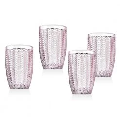 Twill 15 oz. Pink Crystal Highball Glasses (Set of 4) - Elegant Cocktail Glasses