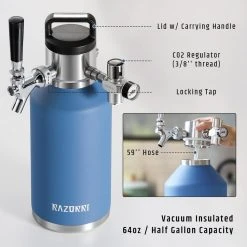 64 oz. Stainless Steel Beer Growler - Double-Wall Vacuum Insulated Keg - Half Gallon, Ocean Blue by Razorri -Drinkware Shop razorri beer growlers comodo cg64oz 1f 1000