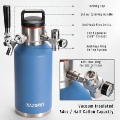 64 oz. Stainless Steel Beer Growler - Double-Wall Vacuum Insulated Keg - Half Gallon, Ocean Blue by Razorri -Drinkware Shop razorri beer growlers comodo cg64oz 4f 1000