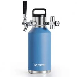 64 oz. Stainless Steel Beer Growler - Double-Wall Vacuum Insulated Keg - Half Gallon, Ocean Blue by Razorri